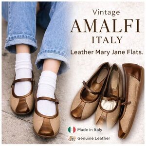 Vintage Amalfi Italy Leather Mary Jane Flats Brown Bronze 90s Size 9N